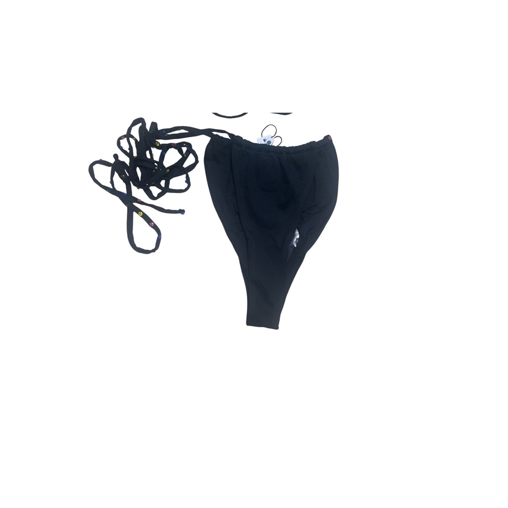 Monica‎ Hansen Beachwear NWT Bikini Bottom Multi Color Crystal Tie  Black Small